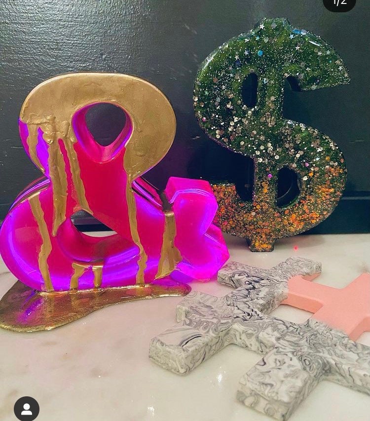 6 Inch Pink & Ampersand # HASH and Dollar symbols perfect for resin, candles, soaps